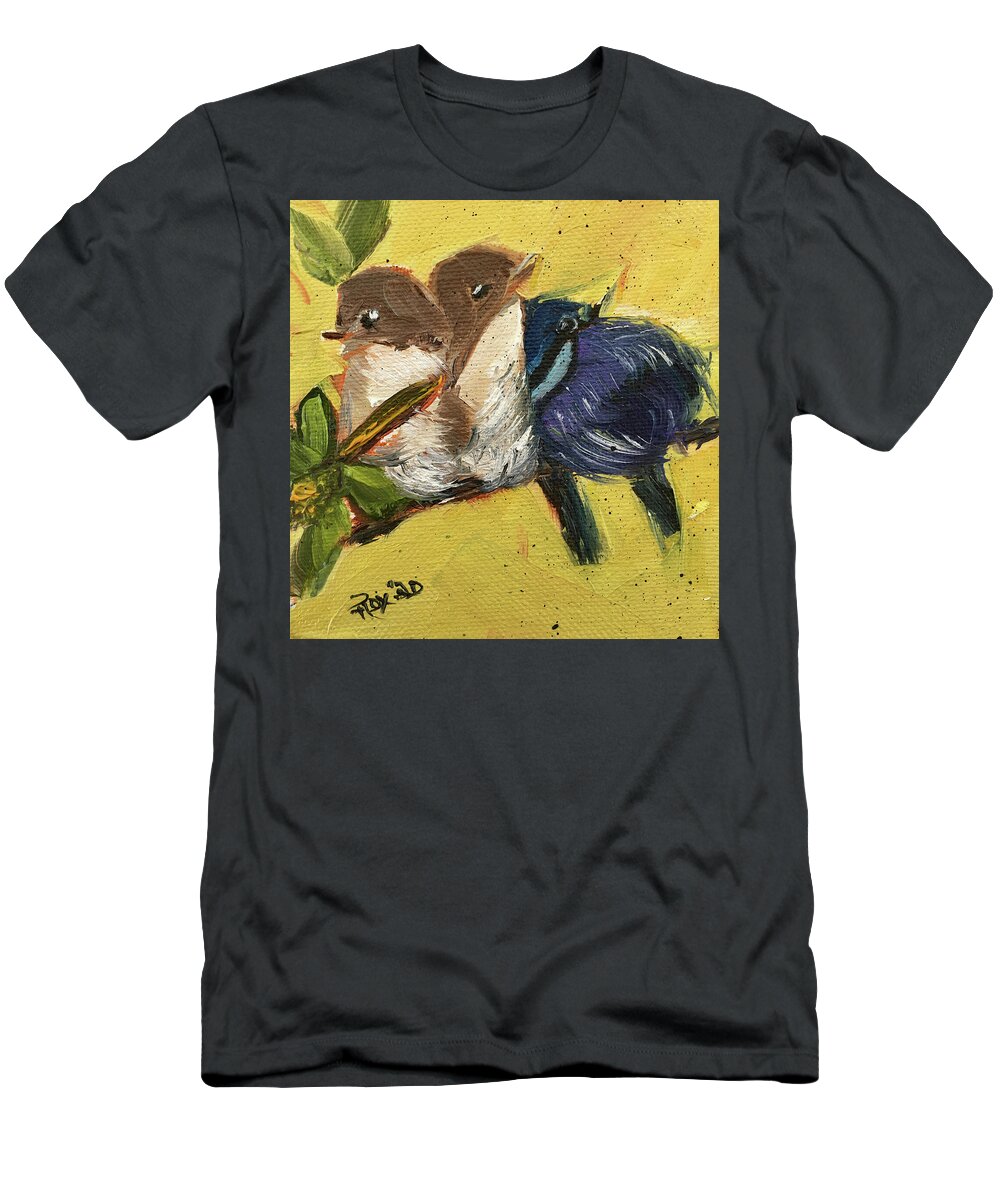 Bird T-Shirt featuring the painting Cute Fairy Wrens by Roxy Rich