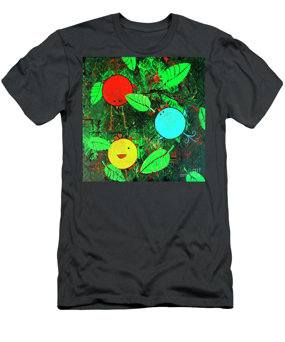 Tree T-Shirt featuring the painting Cute Little Birds by Jeanette French