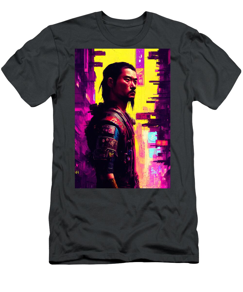 Man T-Shirt featuring the painting Cyberpunk Society, 16 by AM FineArtPrints