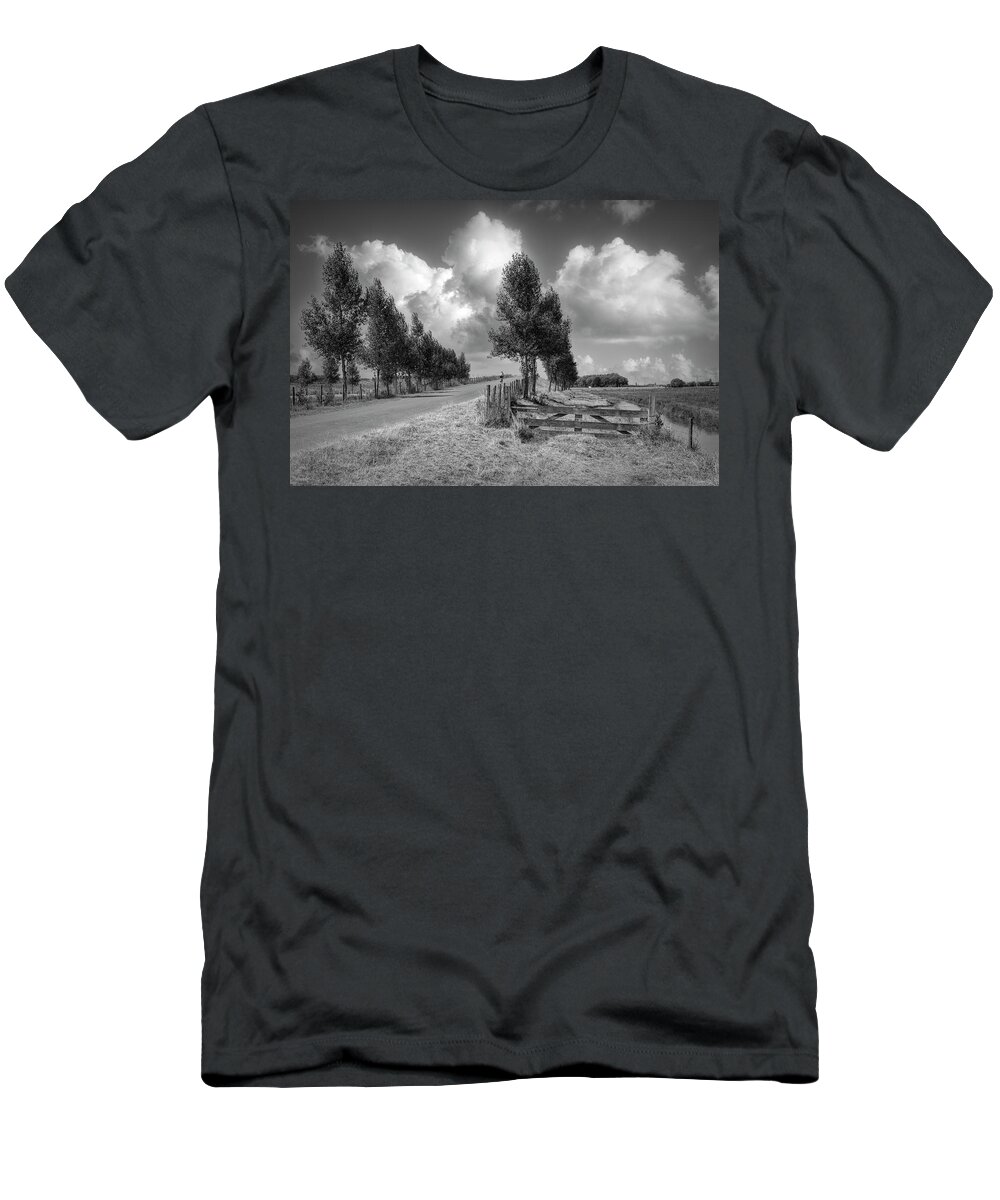Clouds T-Shirt featuring the photograph Cycling in the Netherlands Black and White by Debra and Dave Vanderlaan