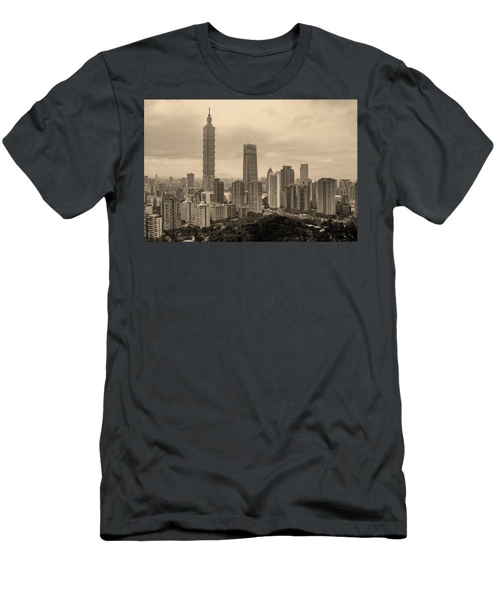 Horizontal T-Shirt featuring the painting Daguerreotype Wet Plate Collodion Print of Taipei, Taiwan by Ahmet Asar by Celestial Images