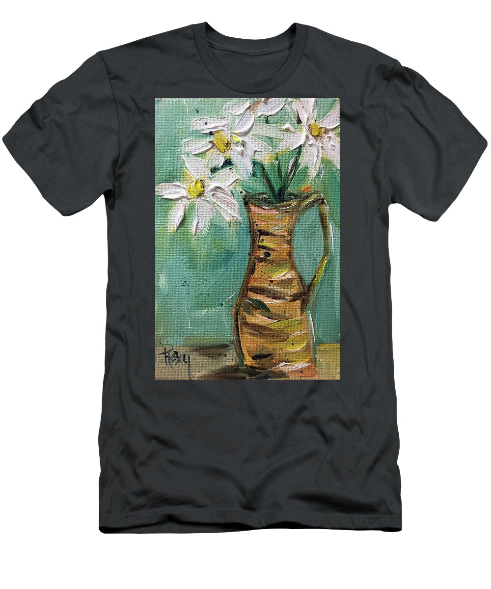 Daisies T-Shirt featuring the painting Daisies in a Wicker Pitcher by Roxy Rich