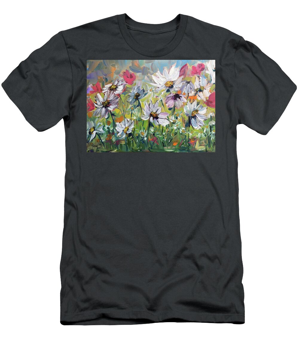 Daisy Painting T-Shirt featuring the painting Daisy Garden by Roxy Rich
