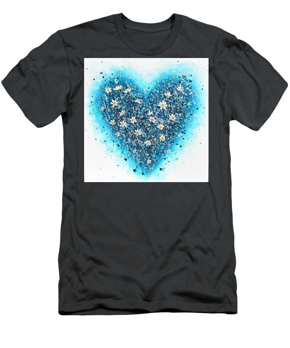 Heart T-Shirt featuring the painting Daisy Heart by Amanda Dagg