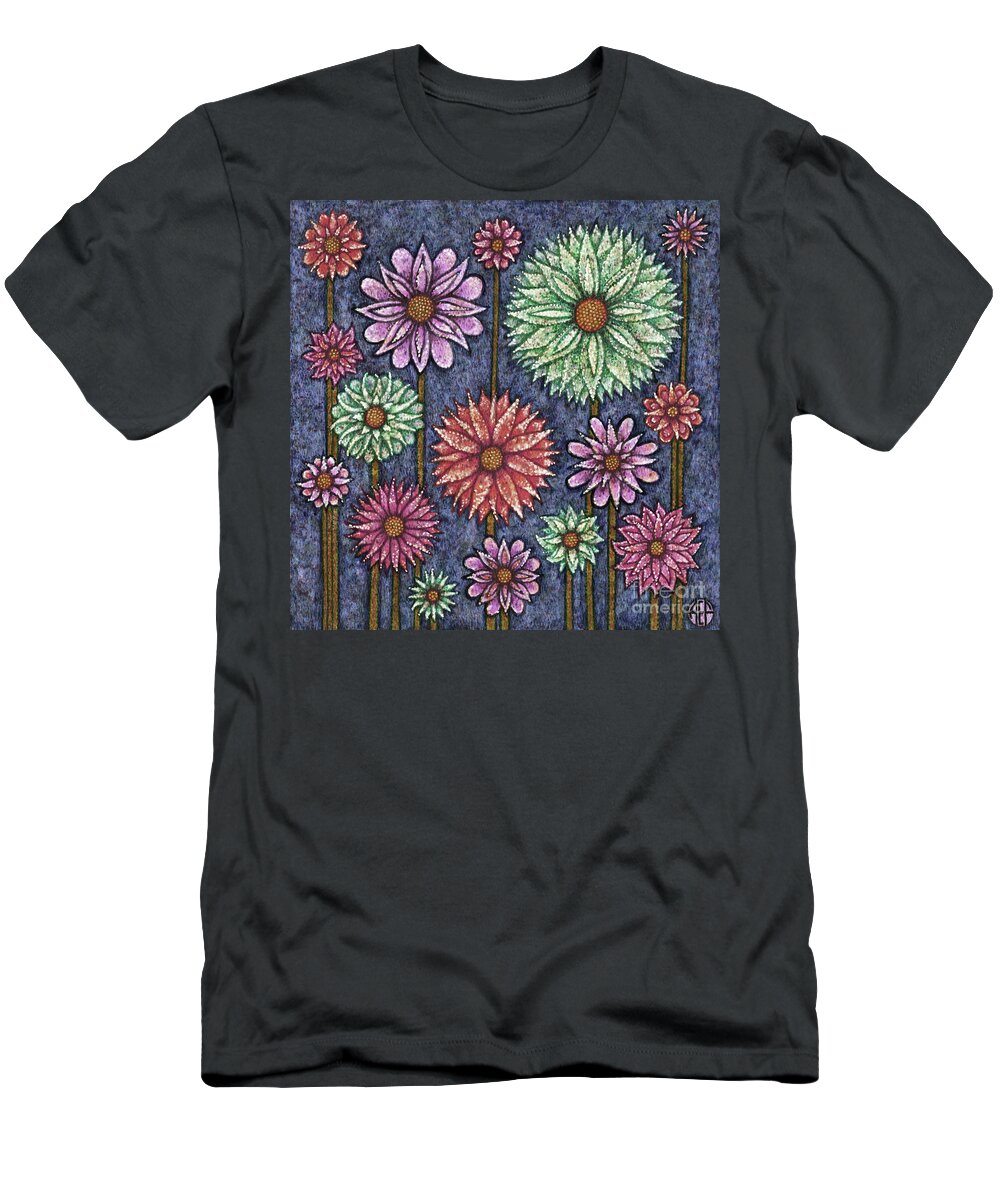 Floral Abstract T-Shirt featuring the painting Daisy Tapestry. Blue Mood by Amy E Fraser