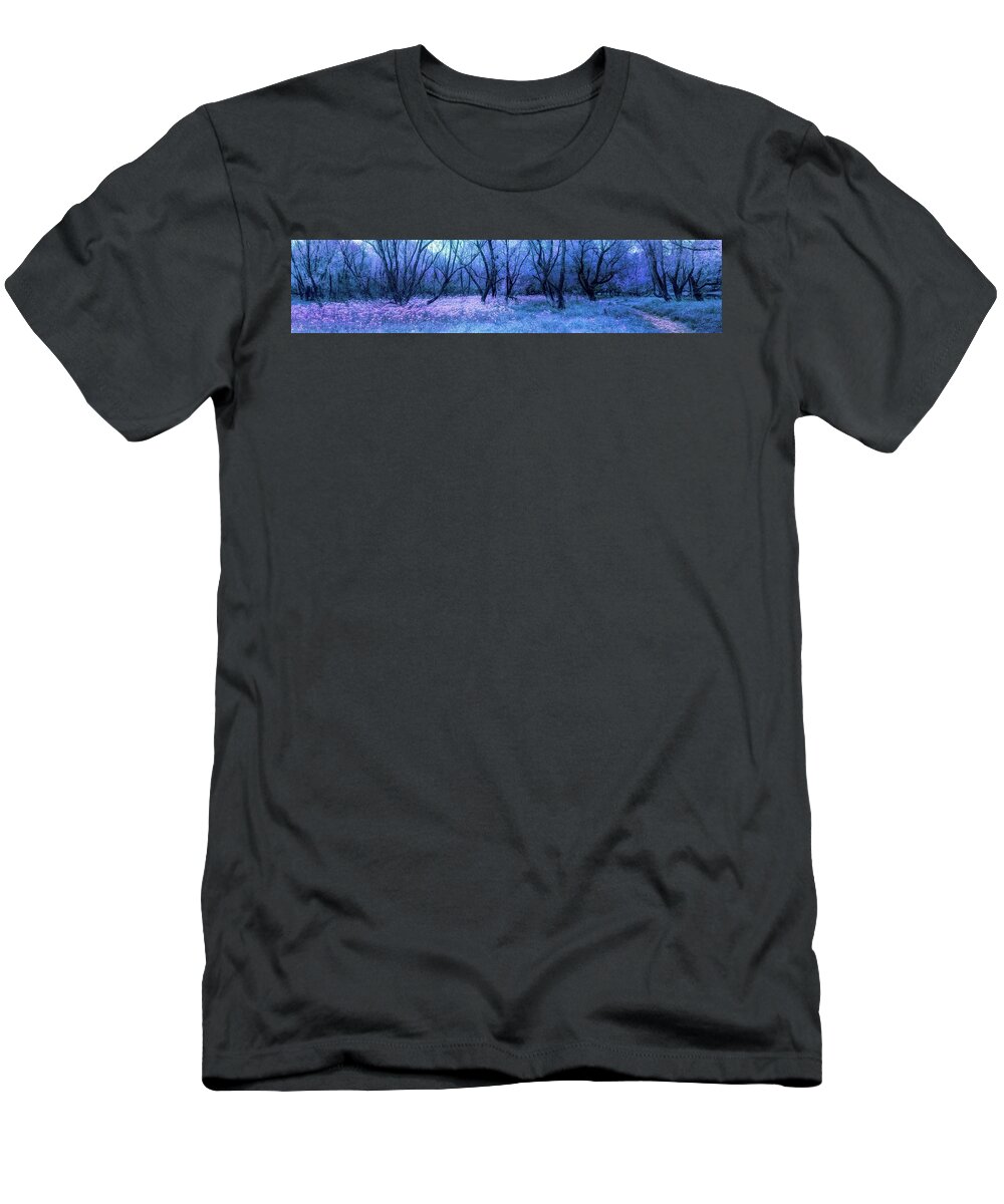 Panorama T-Shirt featuring the photograph Dark Trees Night Blush Panorama by Debra and Dave Vanderlaan