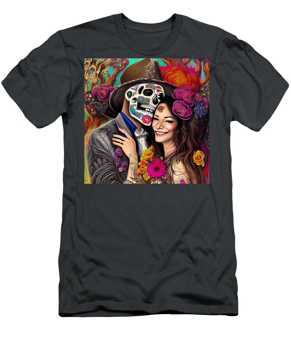 Digital T-Shirt featuring the digital art Day of the Dead Reunion II by Beverly Read