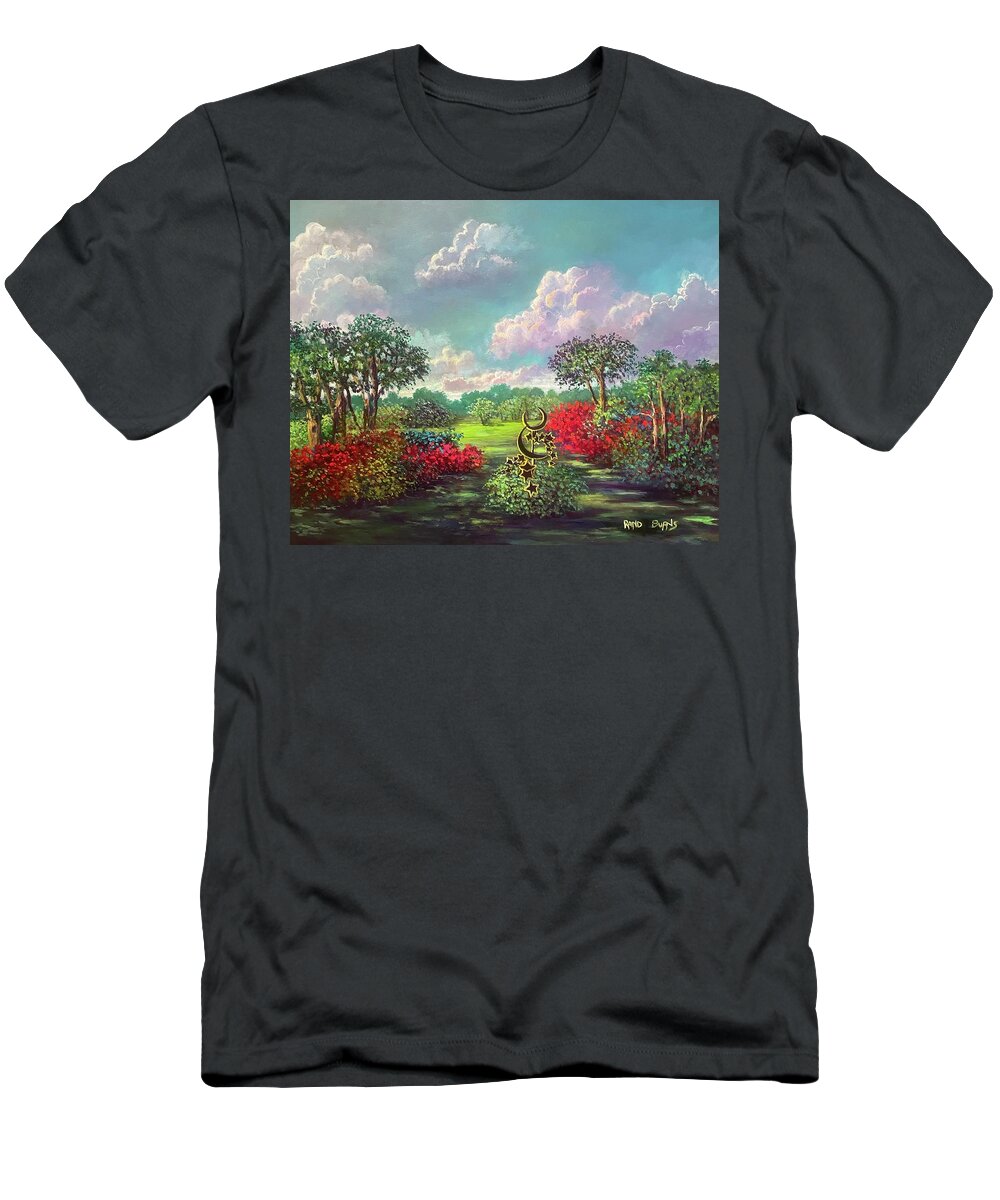 Day T-Shirt featuring the painting Day Remembers Night by Rand Burns