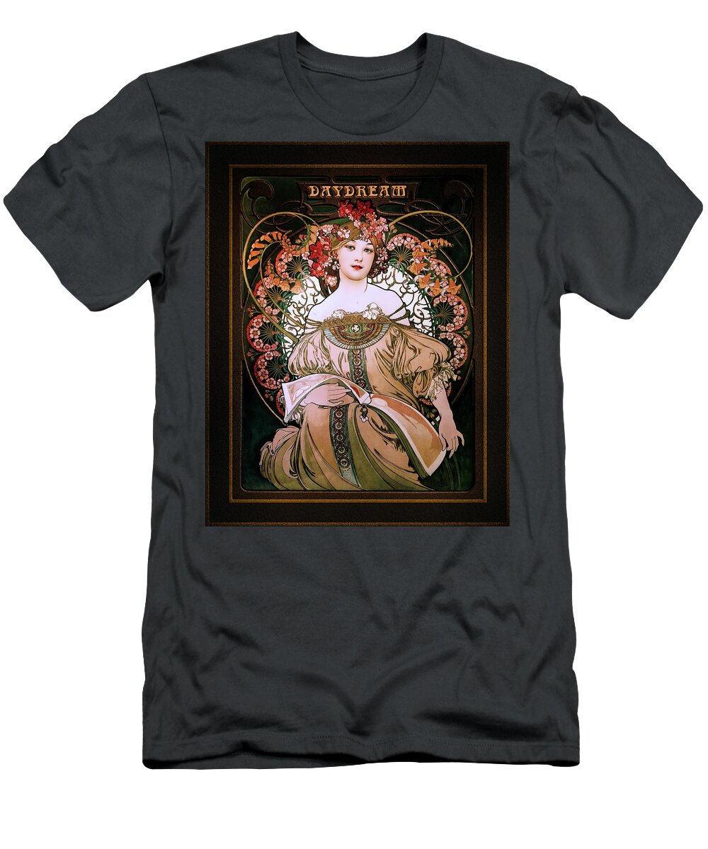 Daydream T-Shirt featuring the painting Daydream c1896 by Alphonse Mucha Remastered Retro Art Xzendor7 Reproductions by Xzendor7