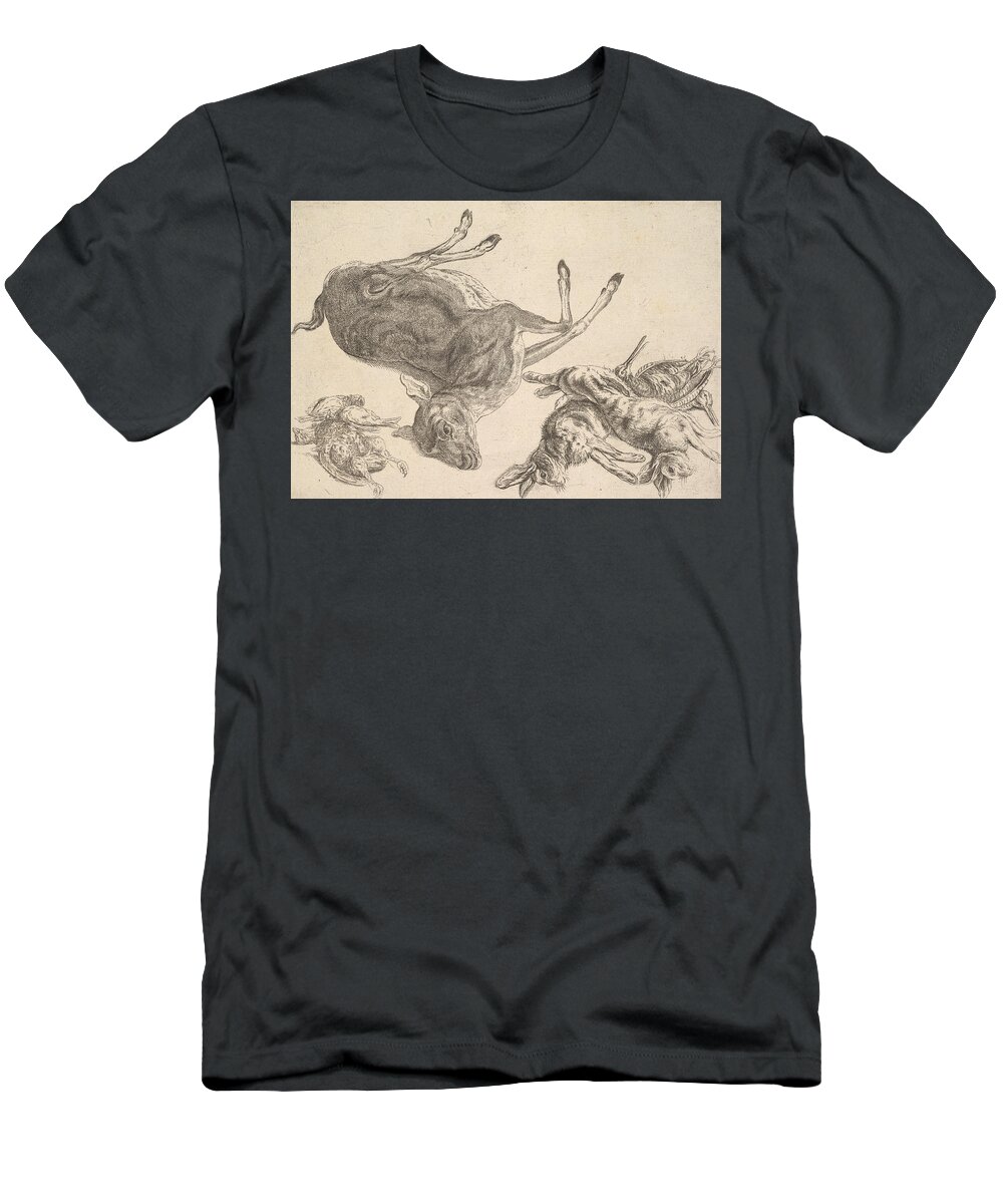 17th Century Artists T-Shirt featuring the relief Dead Deer, Hares and Game by Wenceslaus Hollar