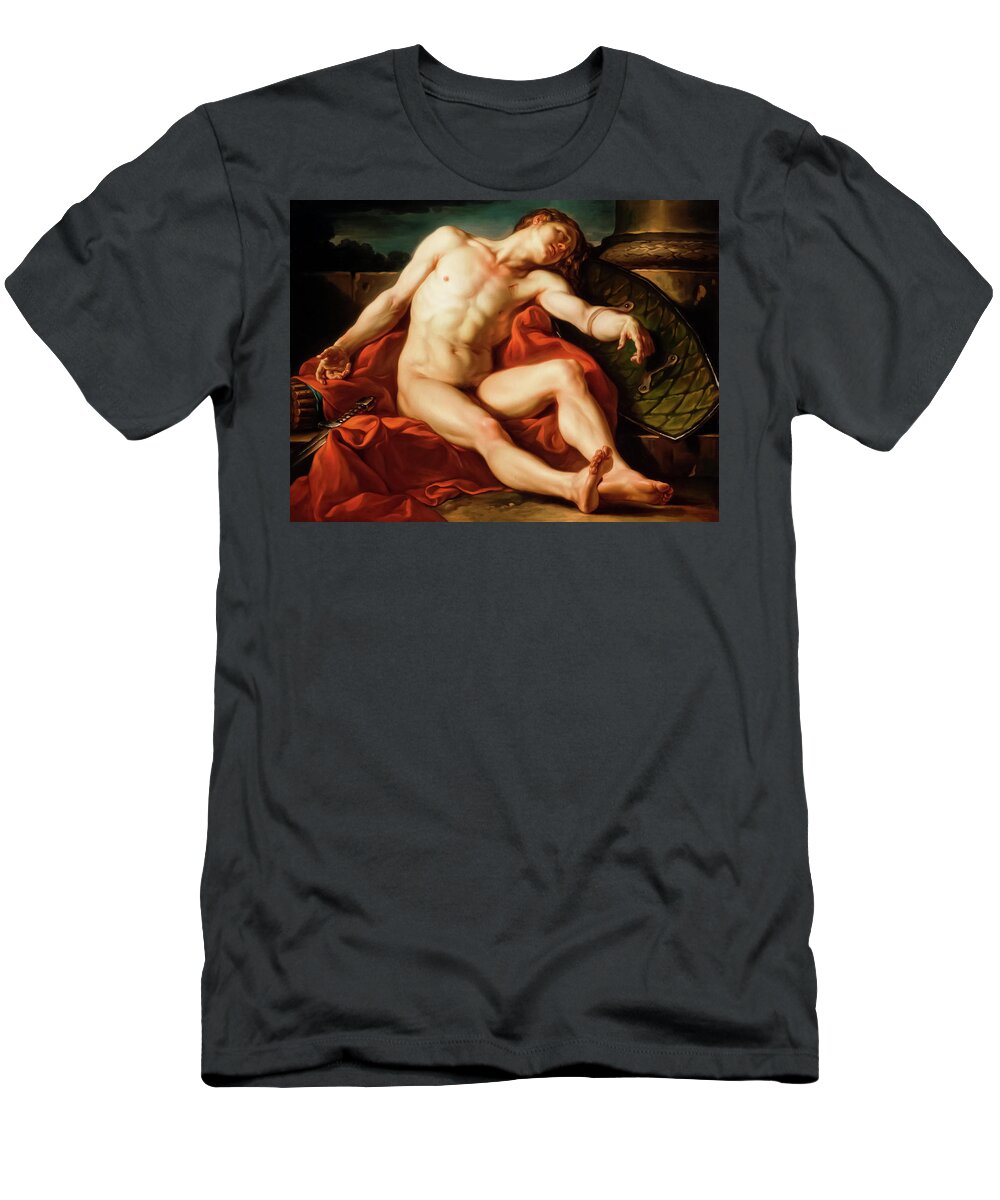 Death T-Shirt featuring the painting Death of a Gladiator by Jean-Simon Berthelemy by Mango Art