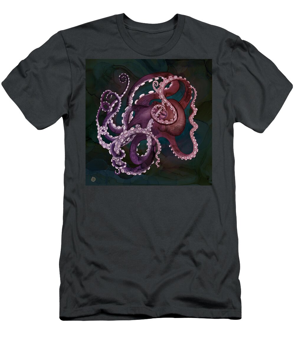 Deep Ocean T-Shirt featuring the digital art Deep Sea Purple Octopus by Andreea Dumez