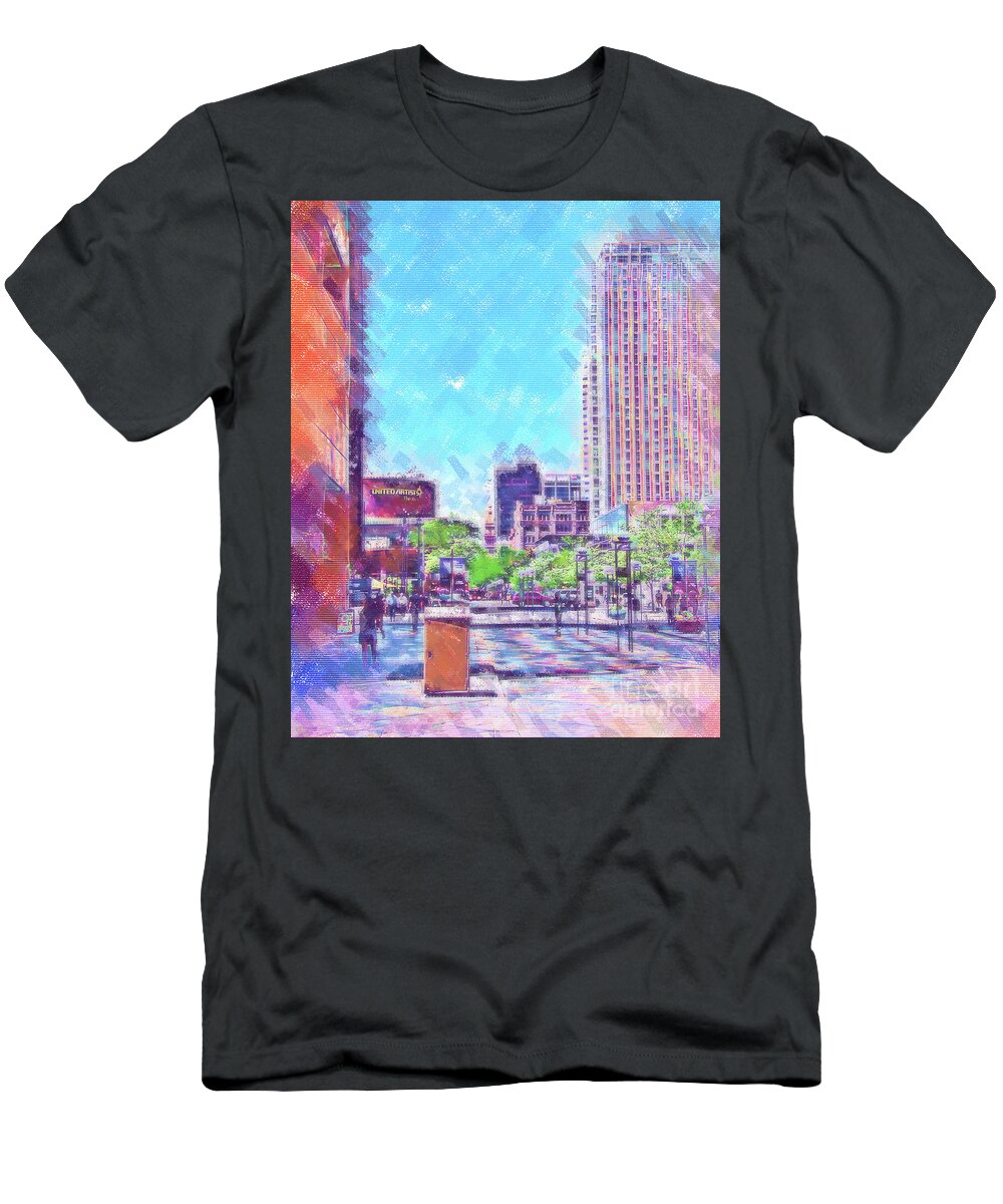 Denver T-Shirt featuring the digital art Denver 16th Street Mall In Pastel by Kirt Tisdale