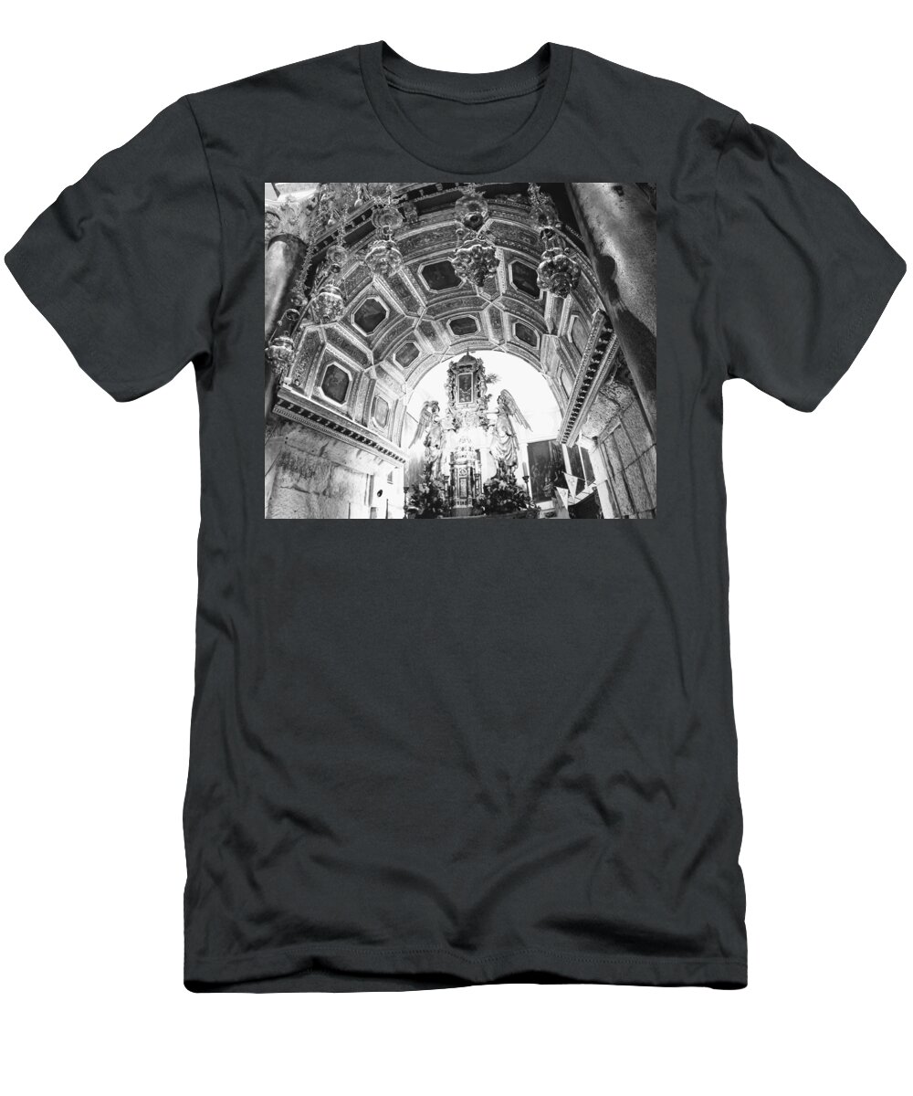 Black And White T-Shirt featuring the photograph Detail of a Croatian Church by Annalisa Rivera-Franz
