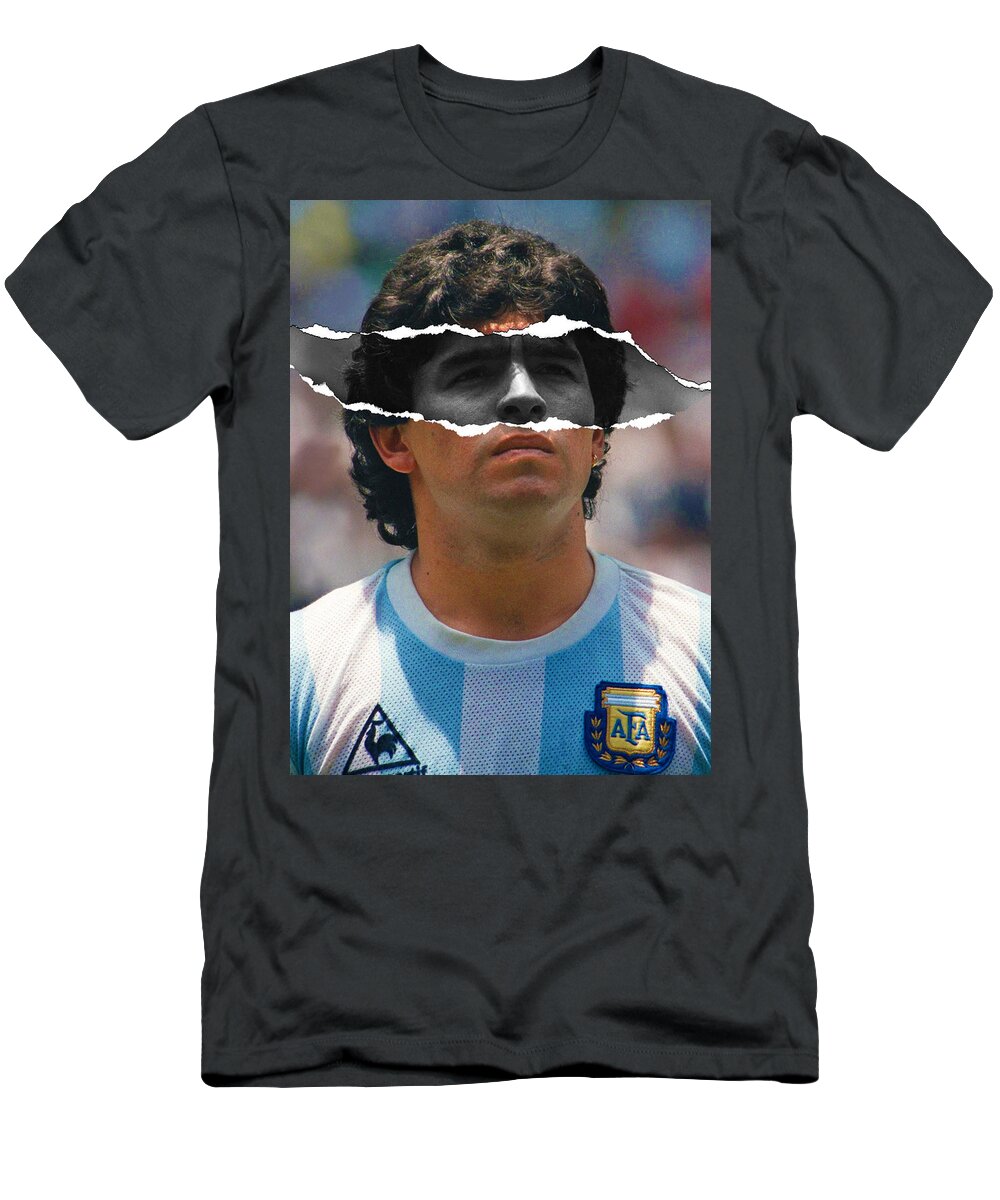 Diego Armando Maradona 10 Portrait T-Shirt by Tasseri - Pixels