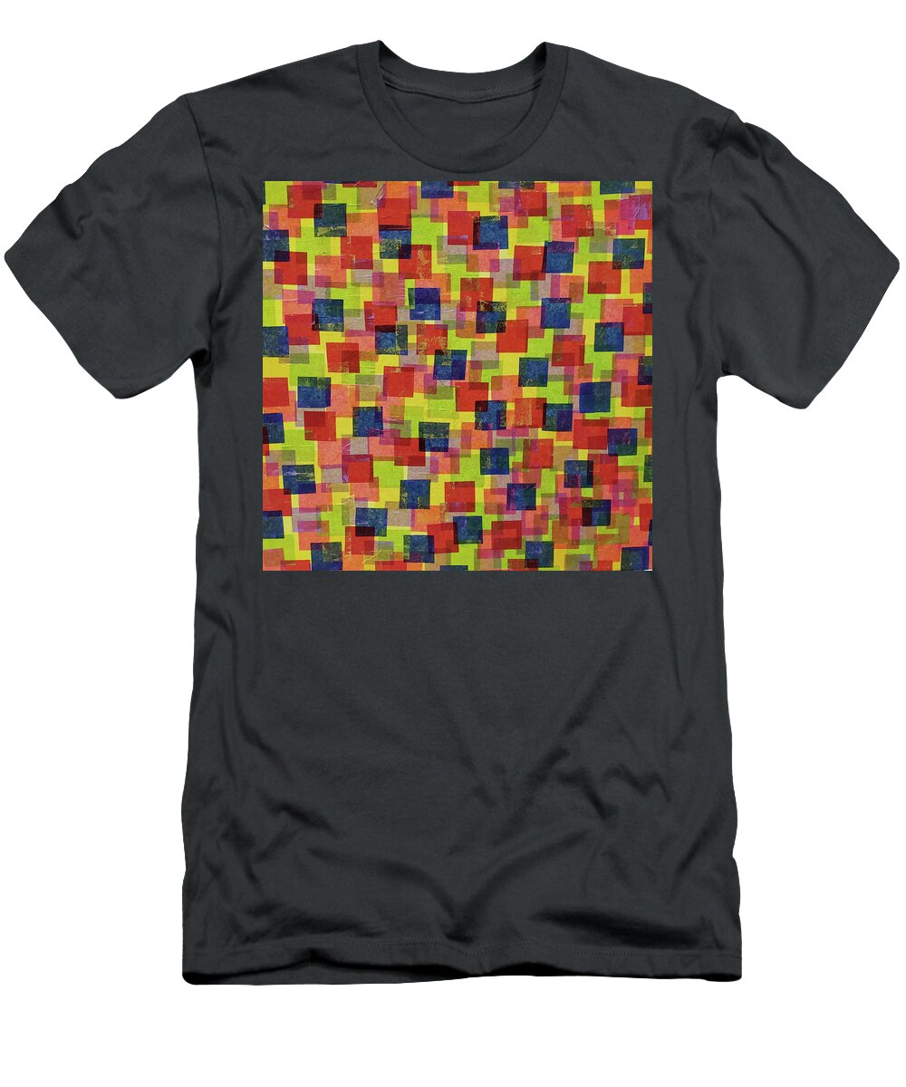 Abstract T-Shirt featuring the mixed media DIMENSIONAL POP Abstract Squares in Primary Red Yellow Blue Green by Lynnie Lang