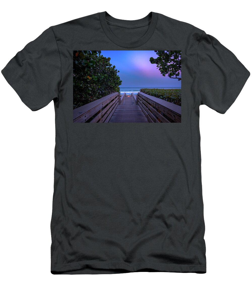 Jupiter Florida T-Shirt featuring the photograph Discovering Serenity Jupiter Beach Access 53 at Twilight by Kim Seng