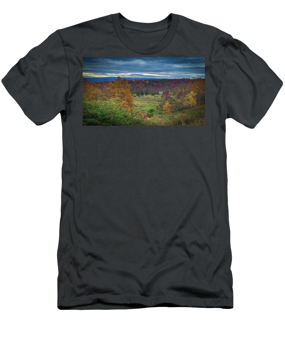 Fall T-Shirt featuring the photograph Distant Barn by Lora J Wilson