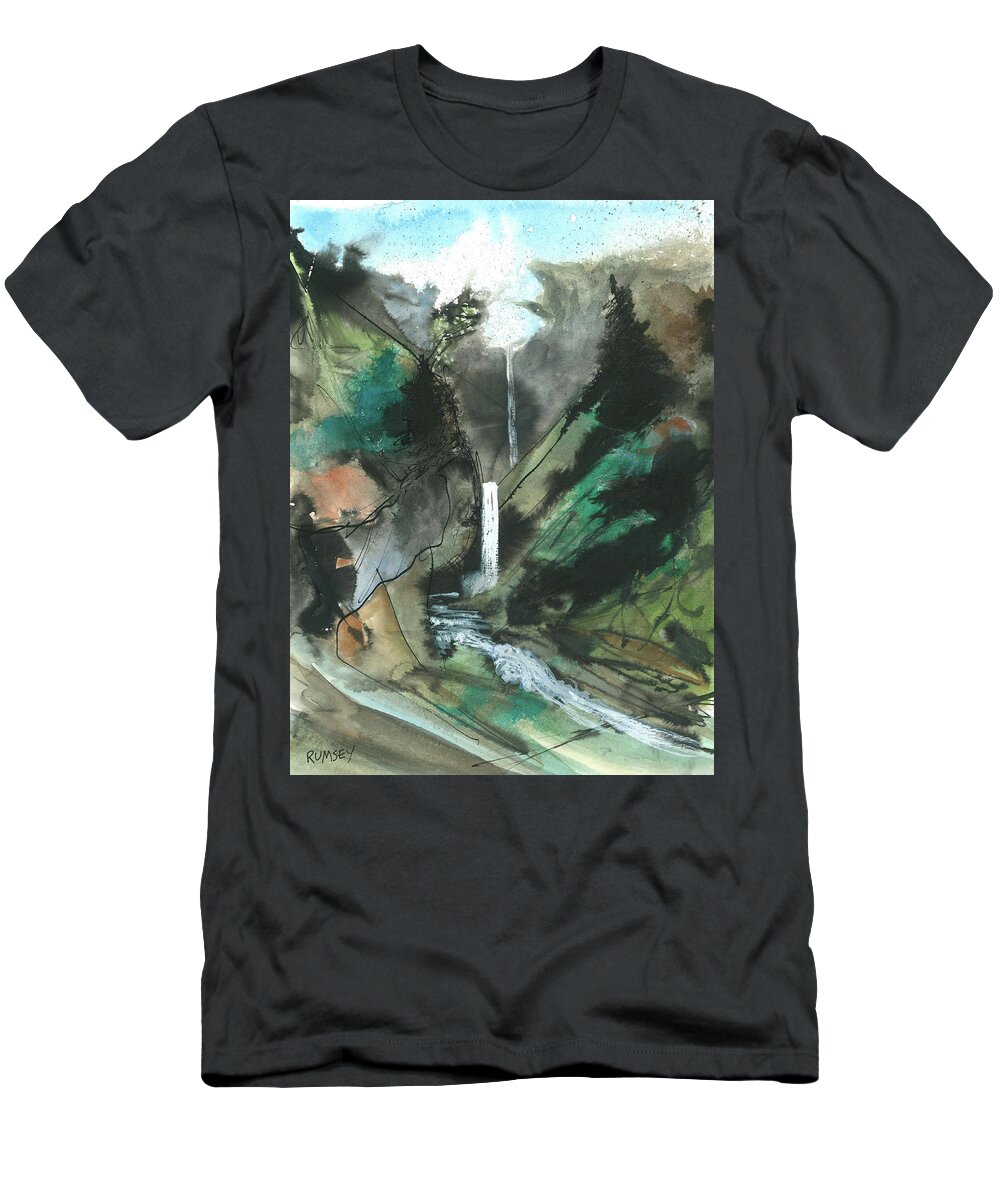 Rhodes Rumsey T-Shirt featuring the painting Distant Falls by Rhodes Rumsey