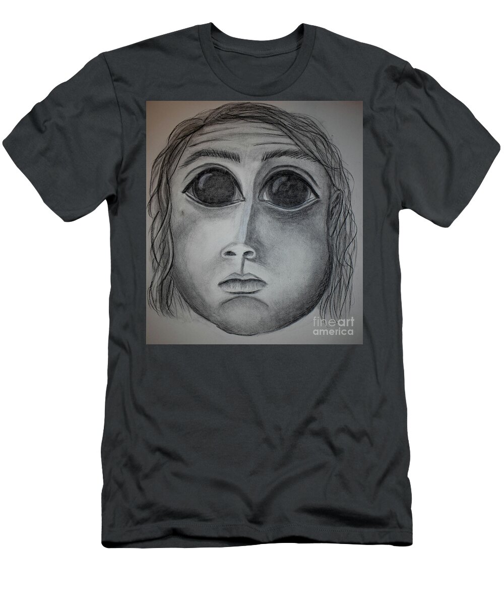 Self Portrait T-Shirt featuring the drawing Distorted Self Portrait by Nicole Robles