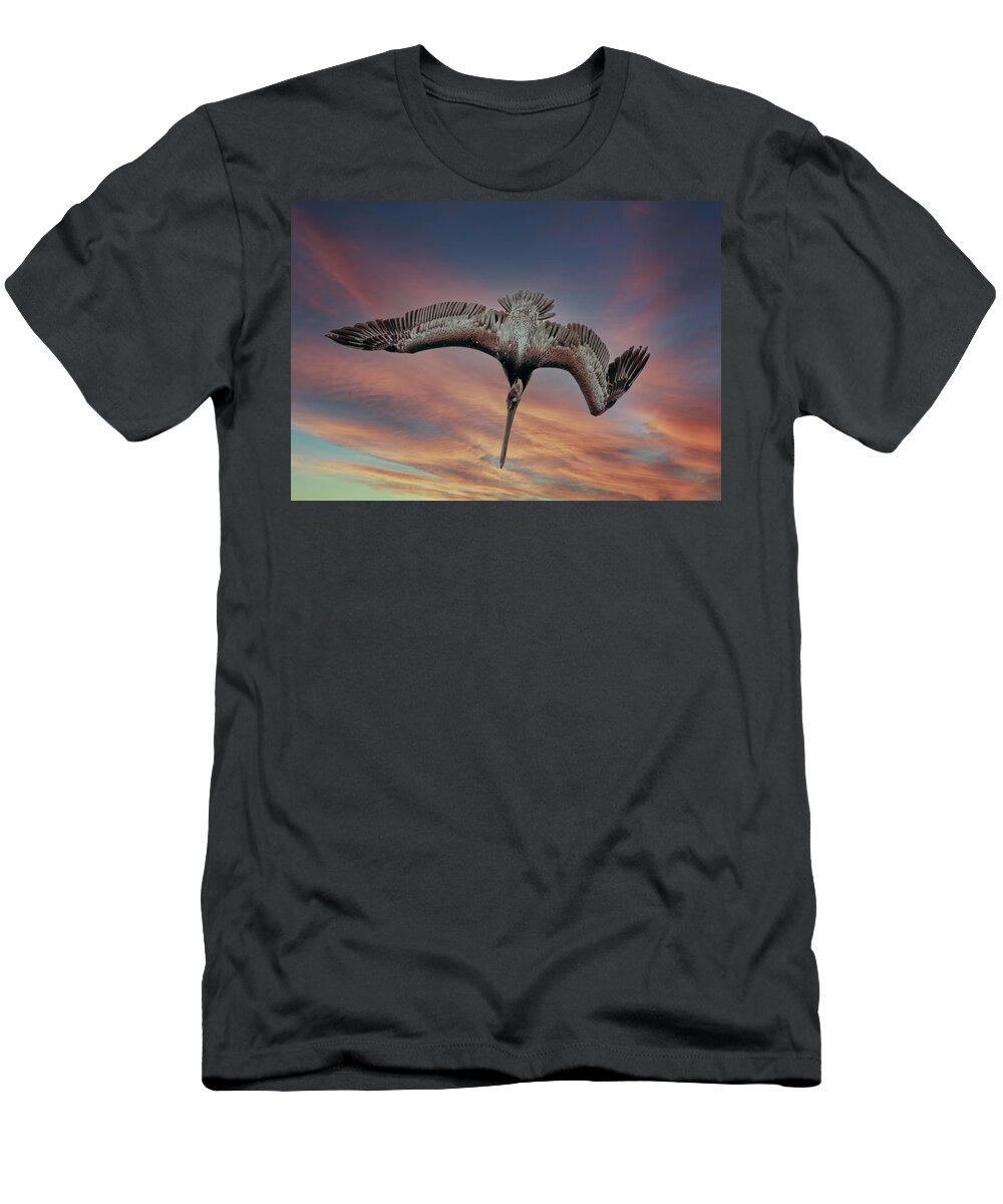 Pelican T-Shirt featuring the photograph Diving Pelican by Jerry Cahill