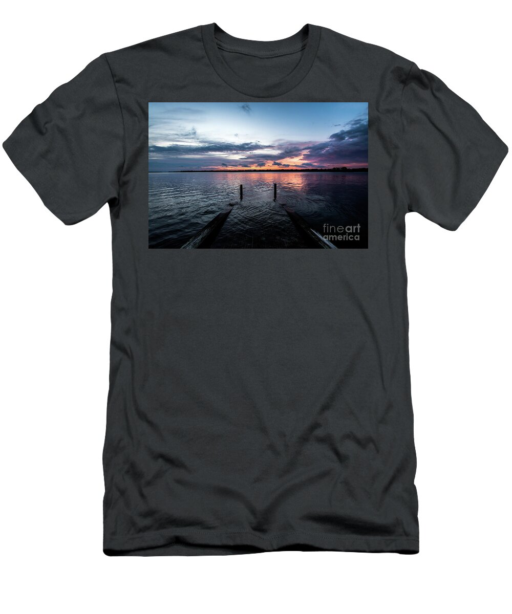 Sunset T-Shirt featuring the photograph Dockside Sunset by Beachtown Views