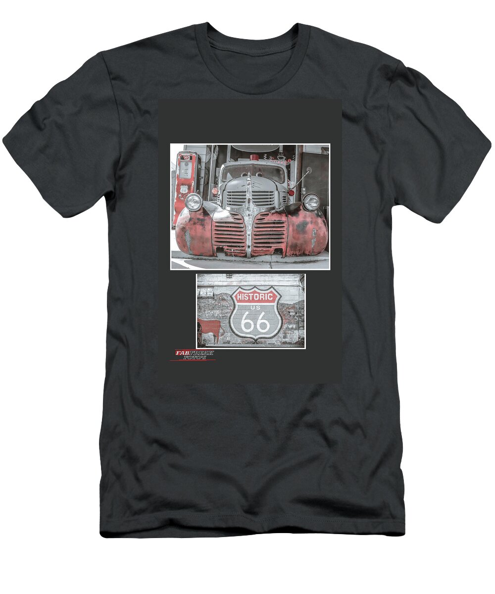 Dodge T-Shirt featuring the photograph Dodge truck Rt66 collage by Darrell Foster