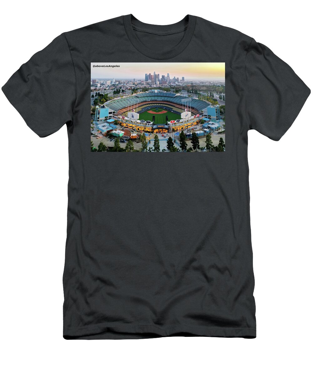 Dodger stadium with Los Angeles in the background T-Shirt by Josh
