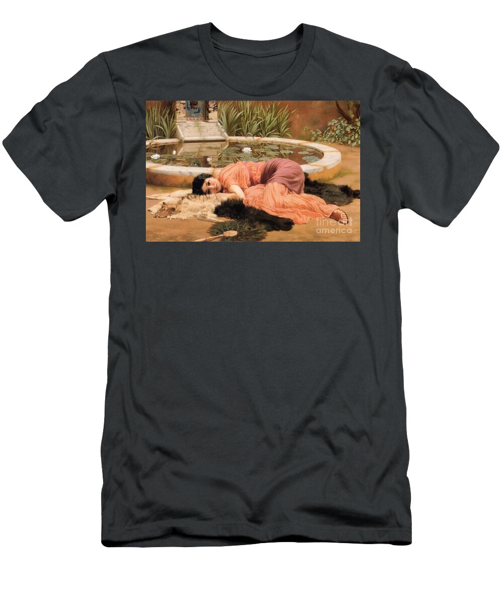 John William Godward 1861–1922 T-Shirt featuring the painting Dolce Far Niente Sweet Idleness or A Pompeian Fishpond 1904 by John William Godward