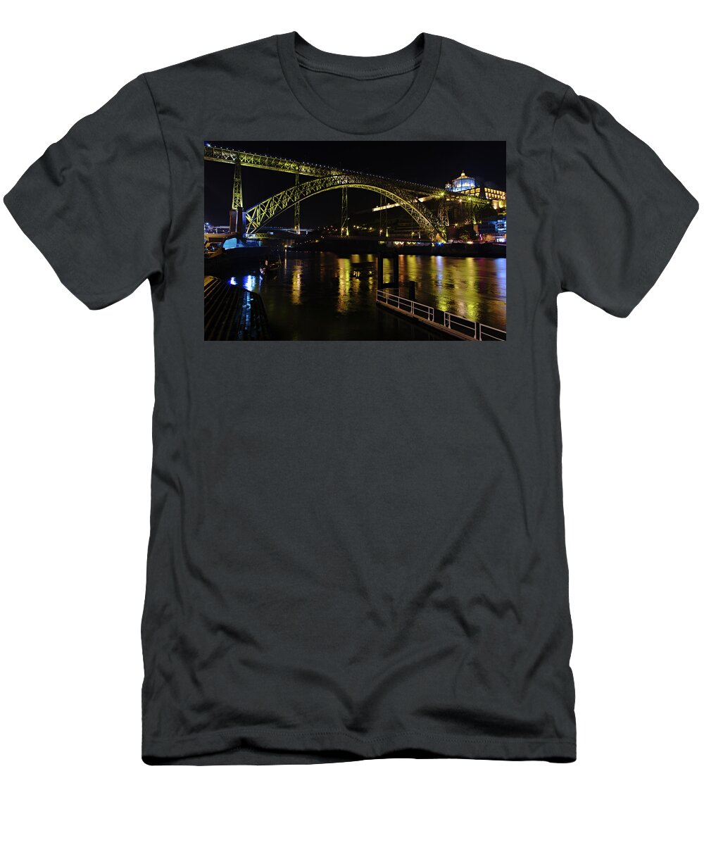 Porto T-Shirt featuring the photograph Dom Luis I Bridge at Night in Porto by Angelo DeVal