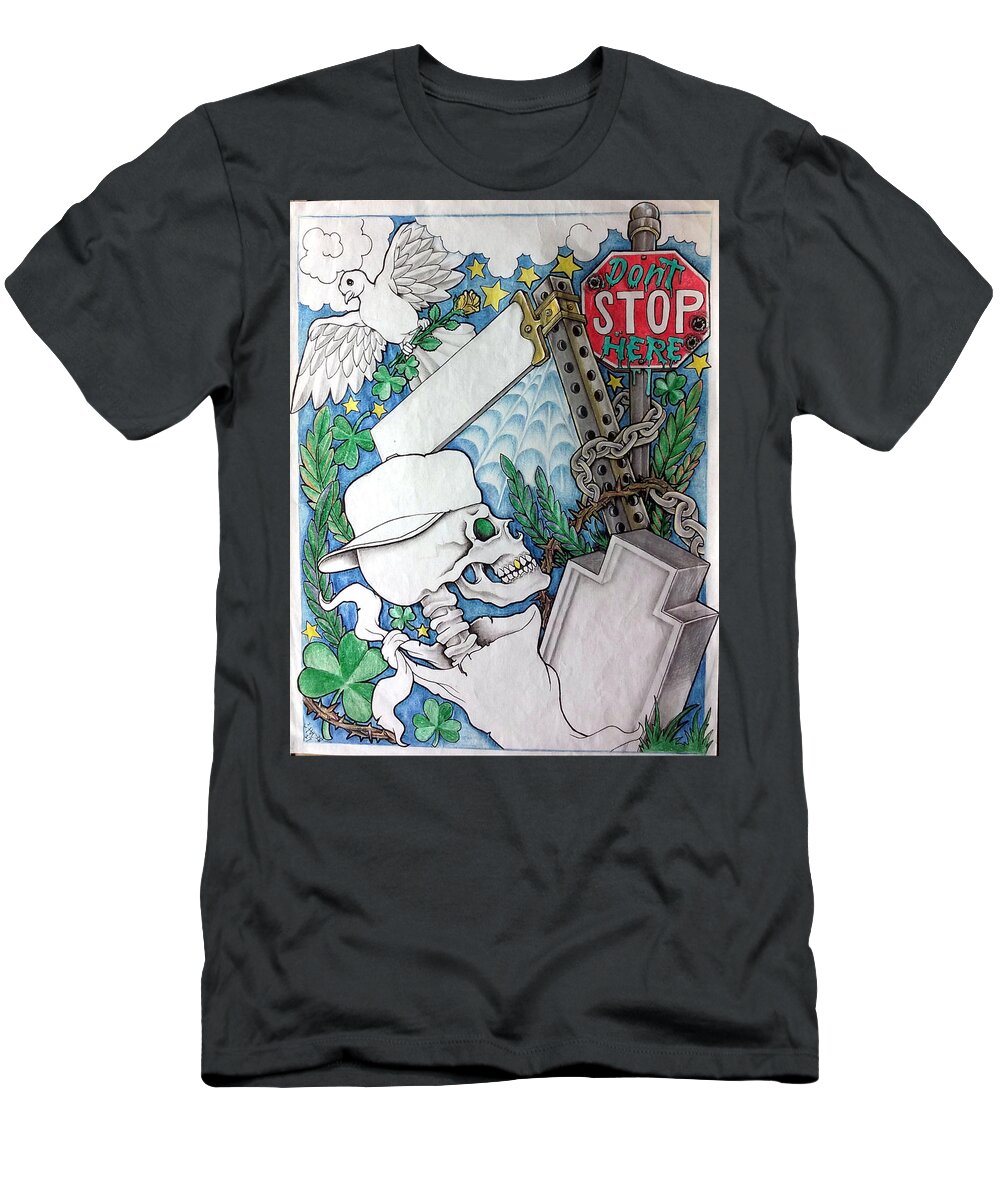 Black Art T-Shirt featuring the drawing Don't Stop Here by Arnold Citizen aka Musafir