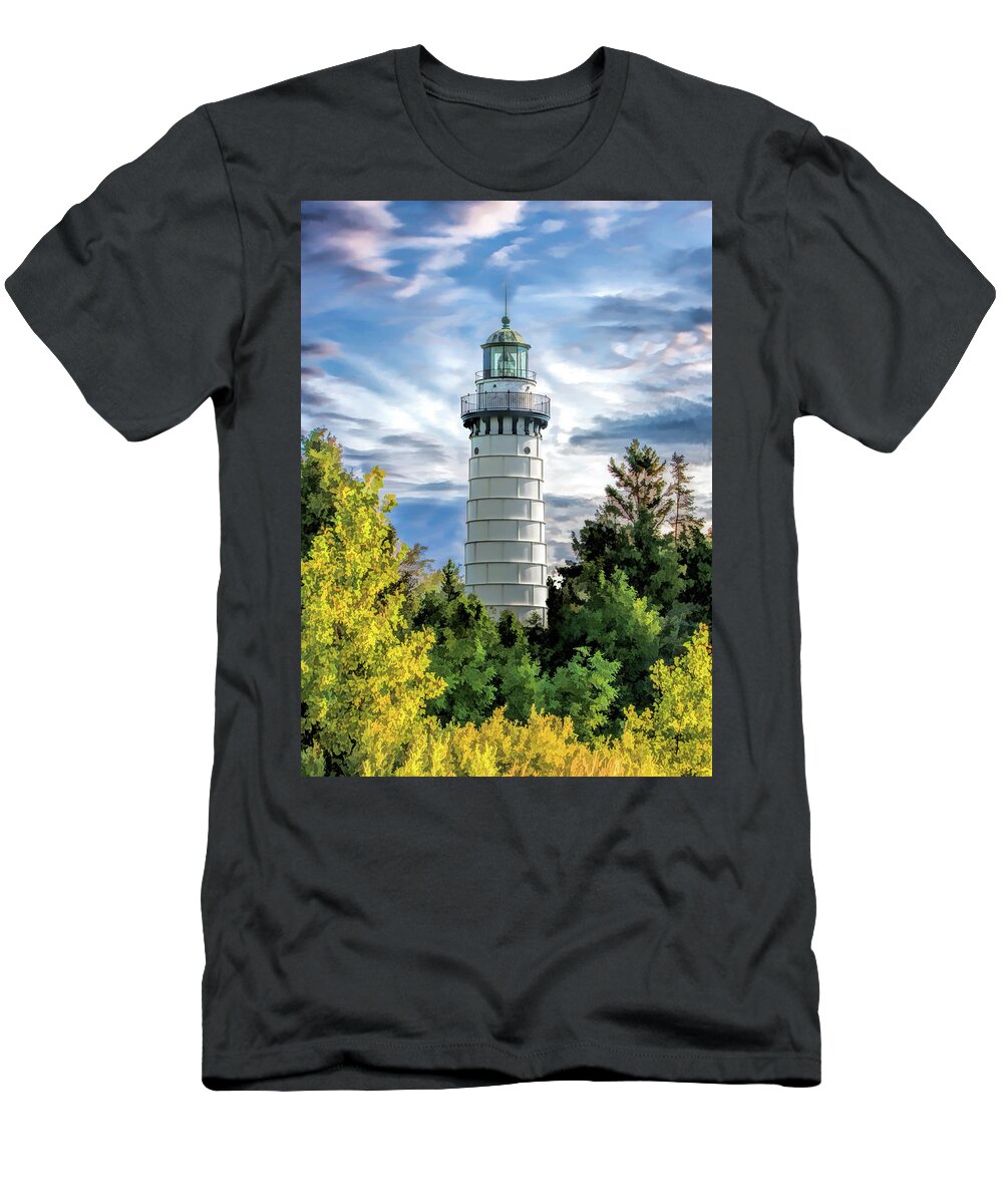 Cana Island Lighthouse T-Shirt featuring the painting Door County Cana Island Beacon by Christopher Arndt