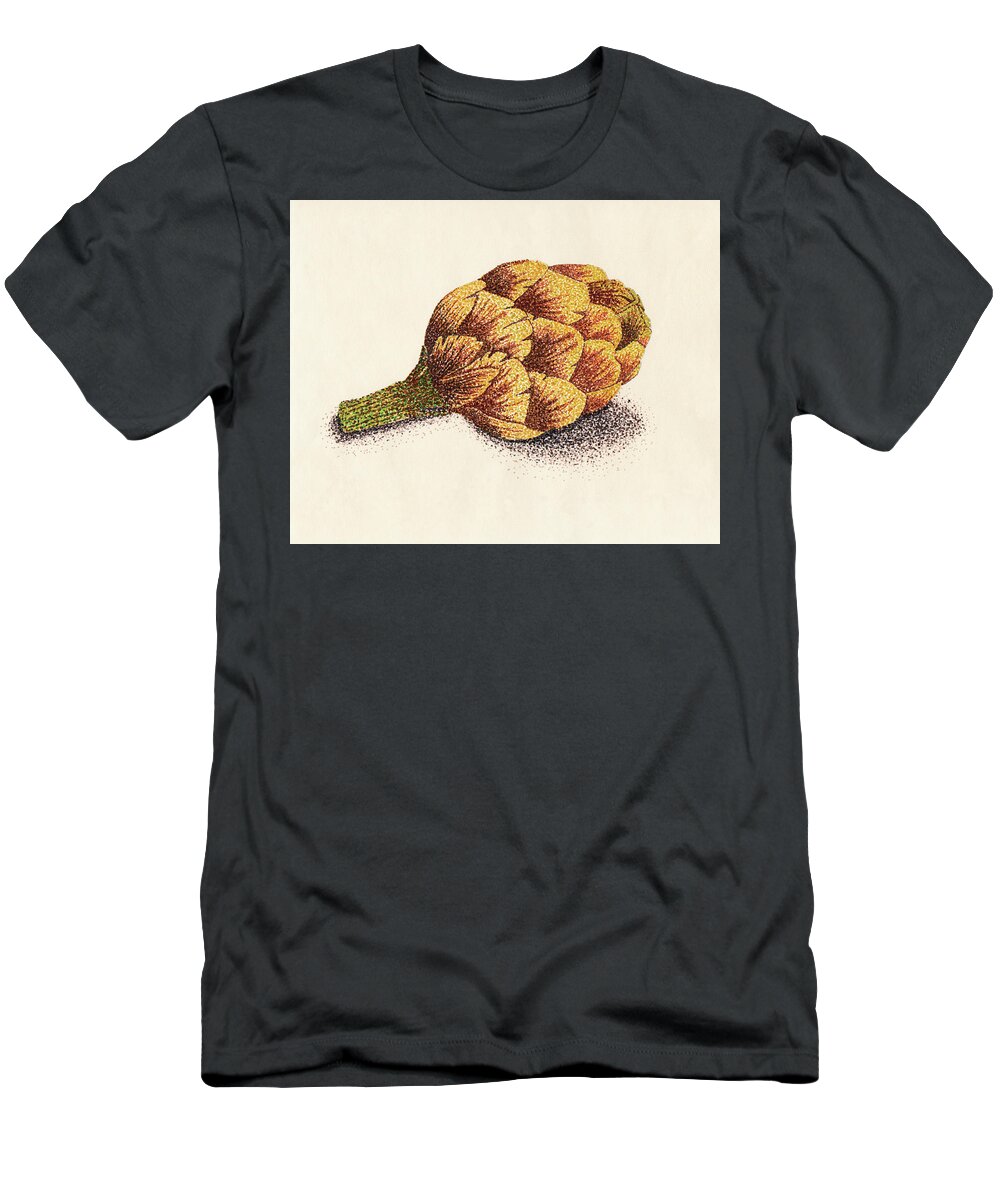 Pointillism T-Shirt featuring the drawing Dotted Artichoke by Heather E Harman
