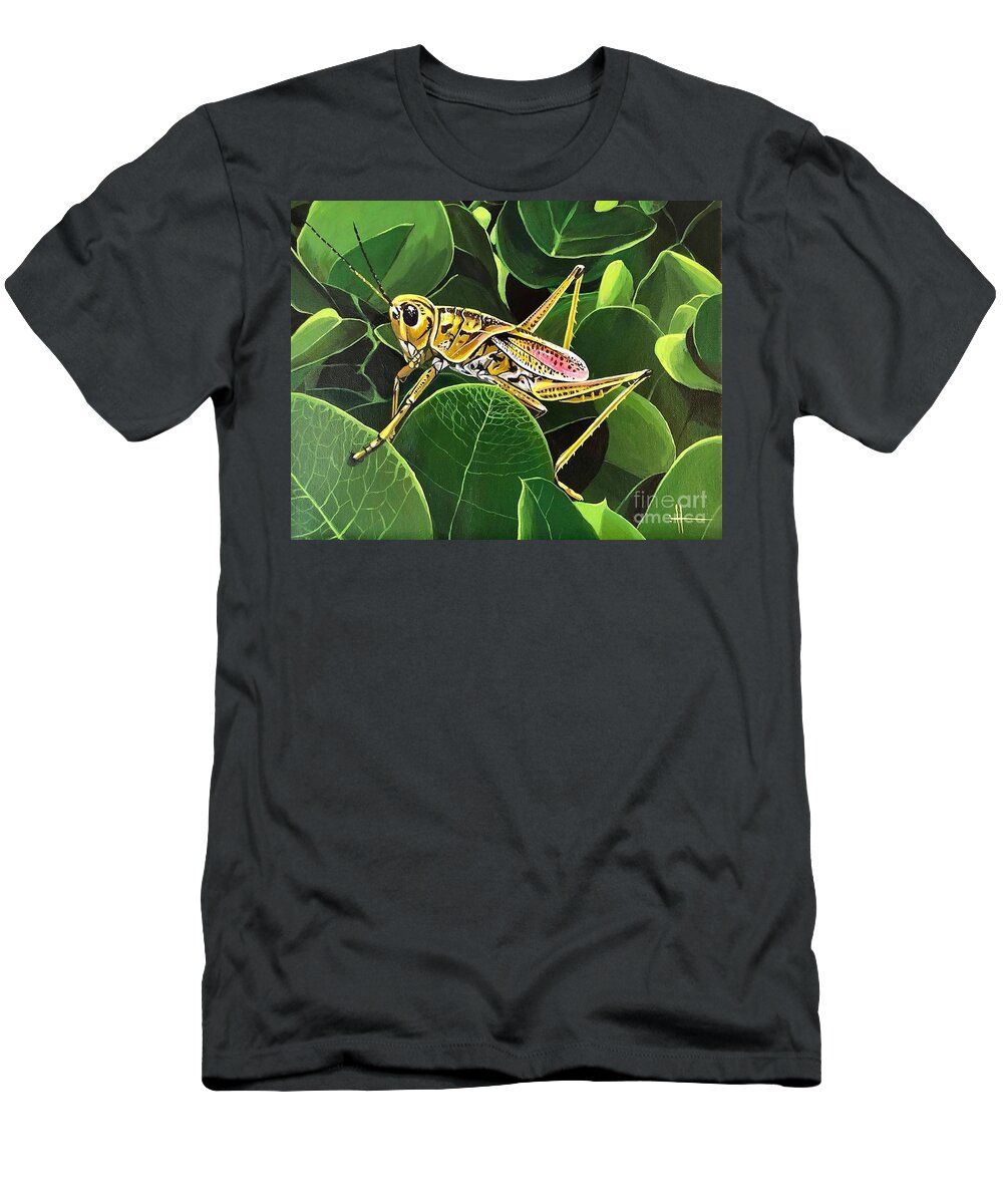 Grasshopper T-Shirt featuring the painting Down in the Lowlands by Hunter Jay