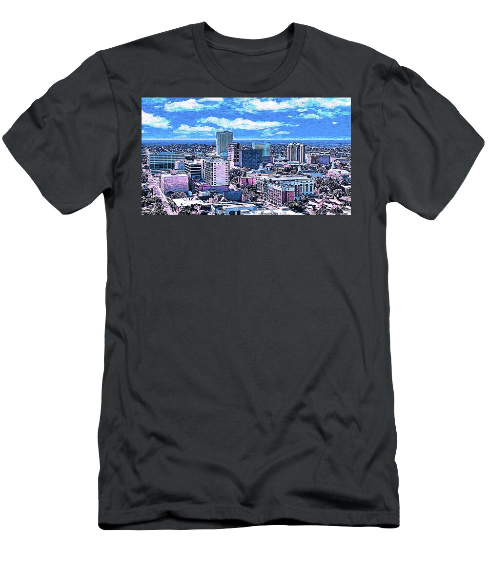 Tallahassee T-Shirt featuring the digital art Downtown Tallahassee, Florida - impressionist painting by Nicko Prints