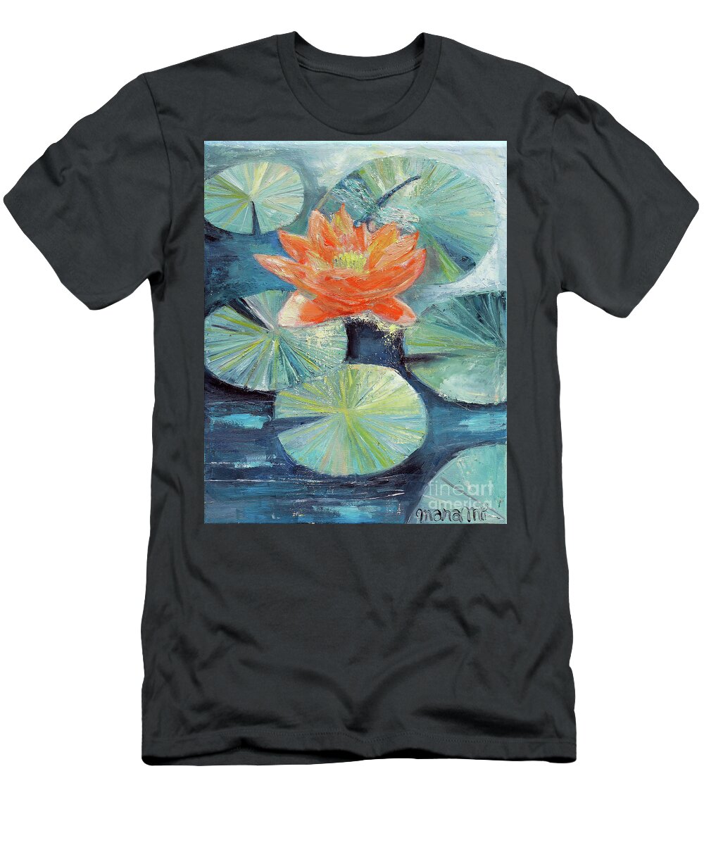 Dragonfly T-Shirt featuring the painting Dragon Lotus by Manami Lingerfelt