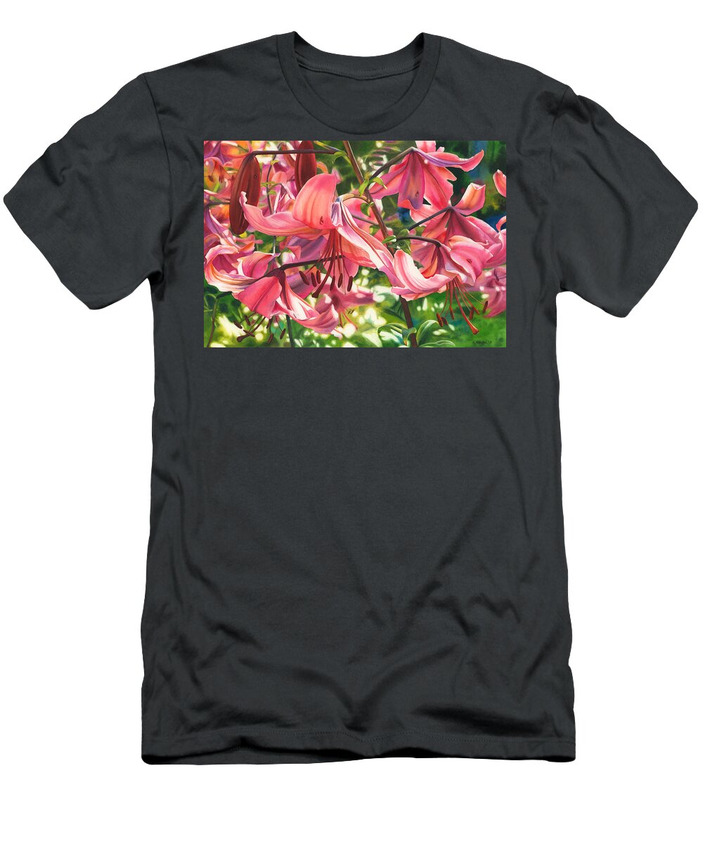 Lilies T-Shirt featuring the painting Dripping Fragrance by Espero Art