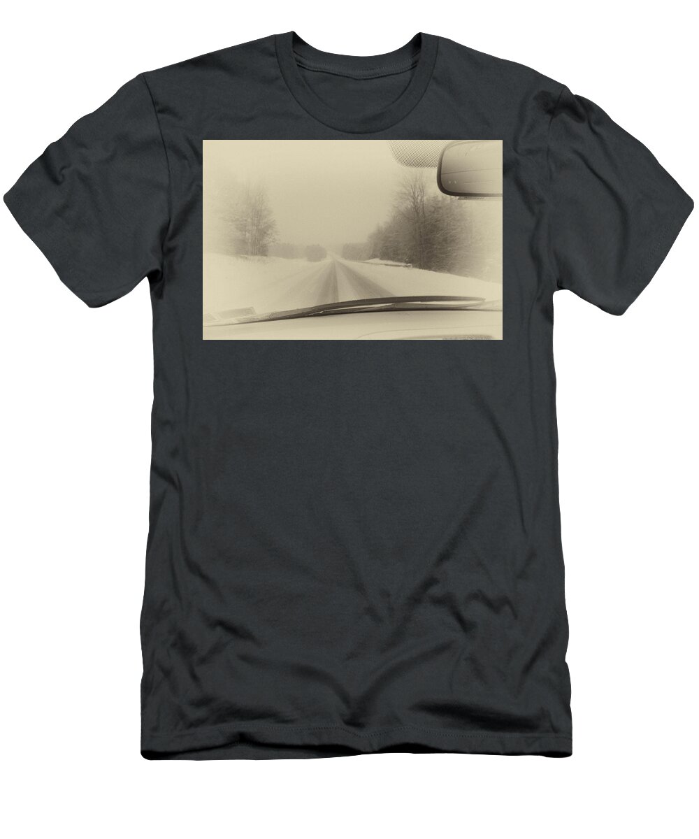 Snow T-Shirt featuring the photograph DriversVermontSnowStormView by Russel Considine