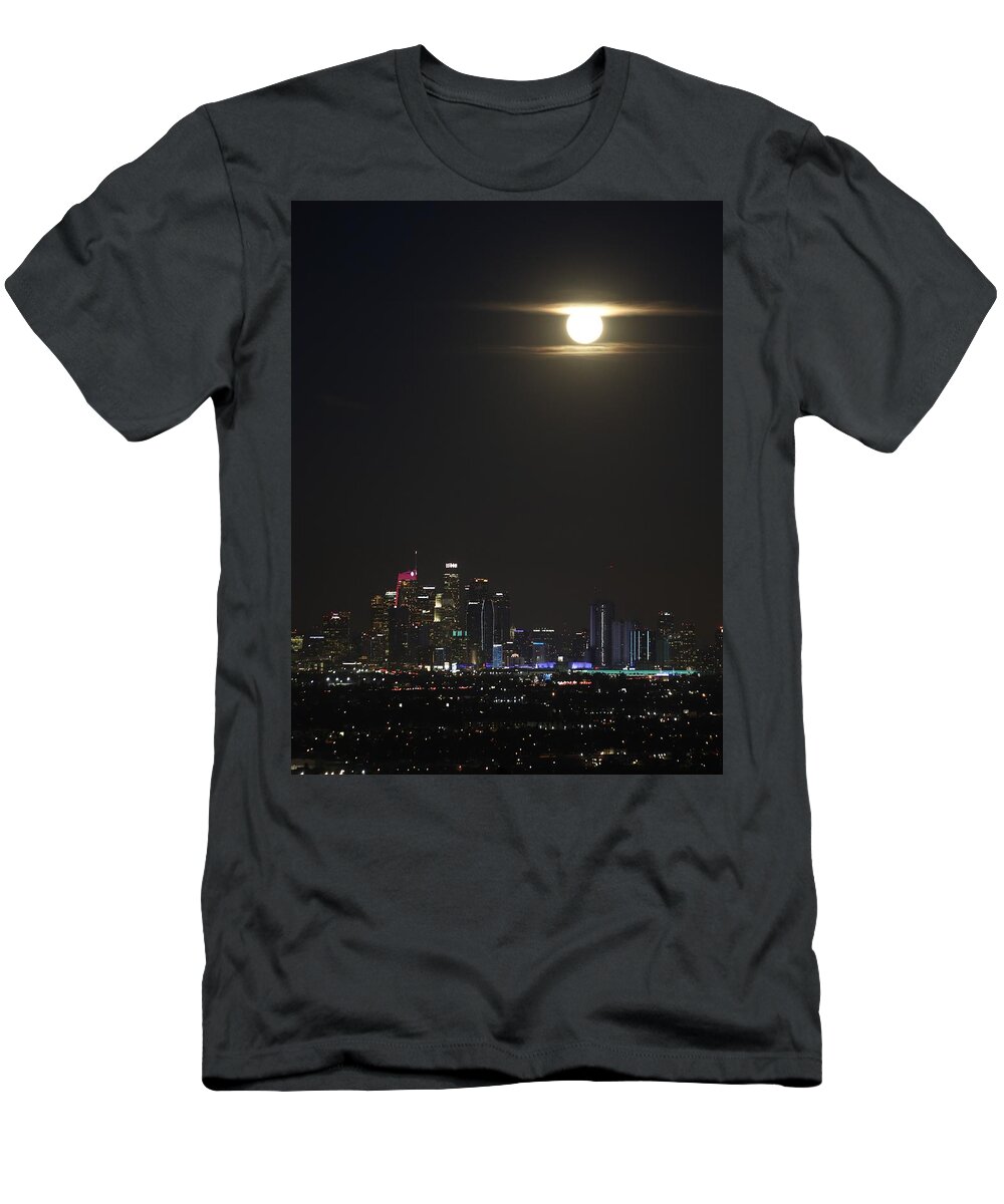 Moon T-Shirt featuring the photograph DTLA Moon 2 by Ross Kestin