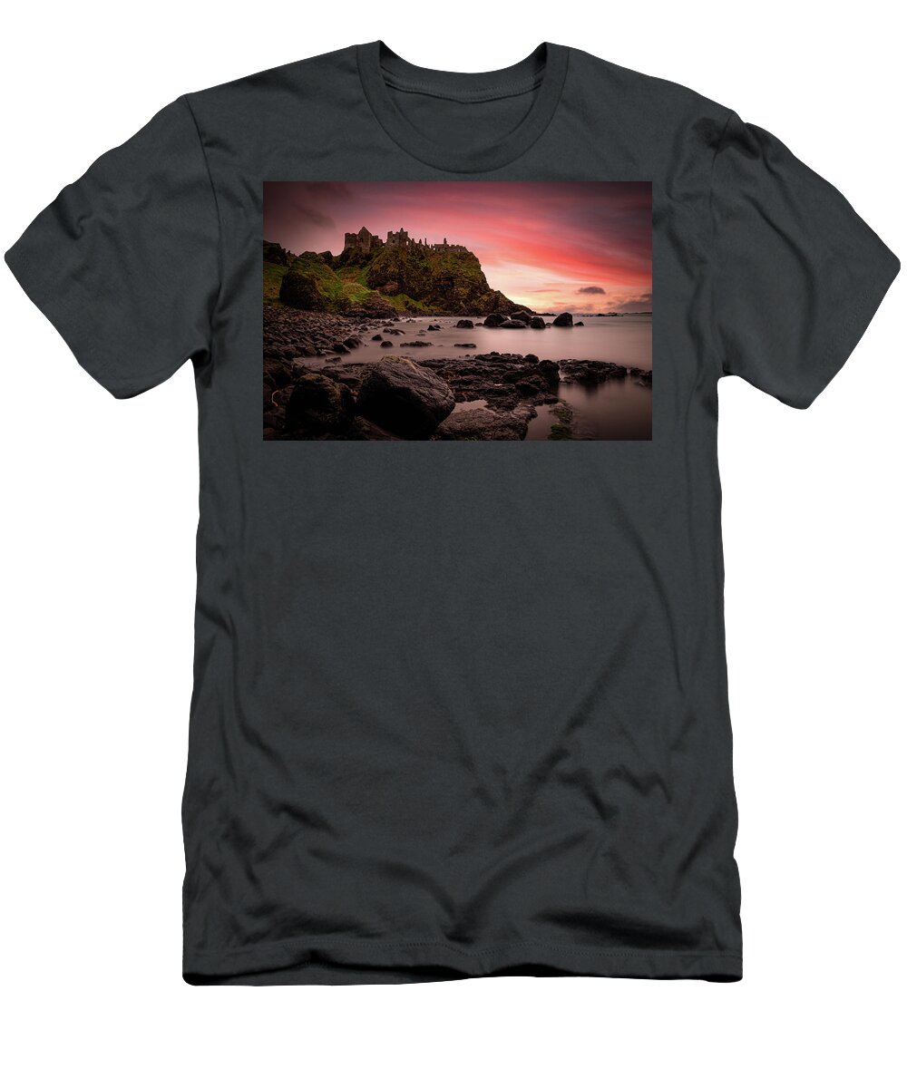 Dunluce T-Shirt featuring the photograph Dunluce Castle Sunset by Nigel R Bell