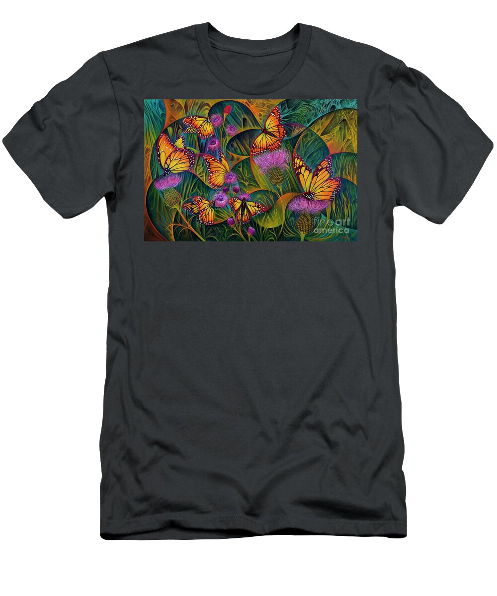 Butterflies T-Shirt featuring the painting Dynamic Monarchs by Ricardo Chavez-Mendez
