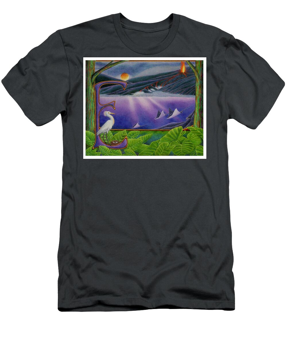 Kim Mcclinton T-Shirt featuring the drawing E is for Egret by Kim McClinton