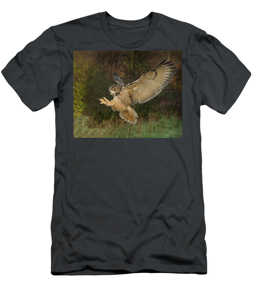 Owl T-Shirt featuring the photograph Eagle-Owl Wings Back by CR Courson