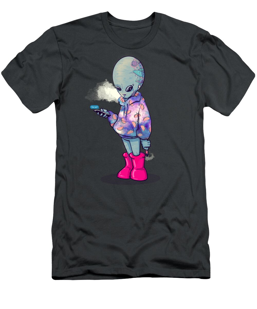 Alien T-Shirt featuring the drawing Earth Alien by Ludwig Van Bacon