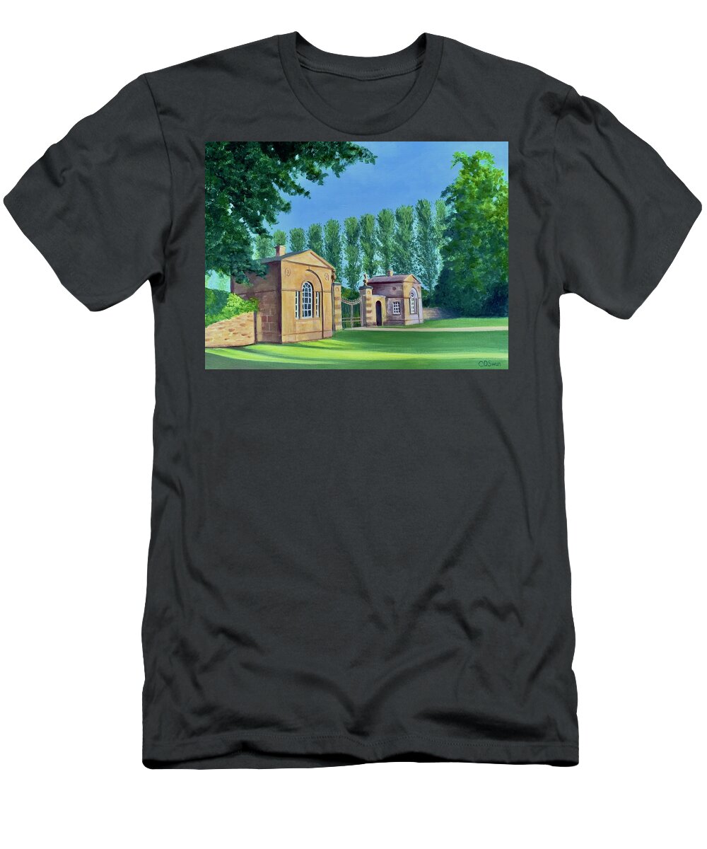 Easton Neston Lodges T-Shirt featuring the painting Easton Neston Lodges by Caroline Swan