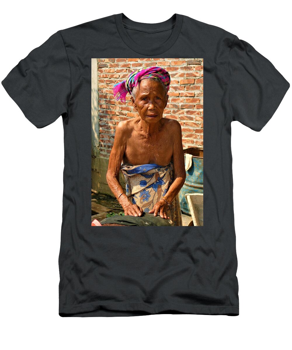 Elderly T-Shirt featuring the photograph Elderly woman from Laos by Robert Bociaga