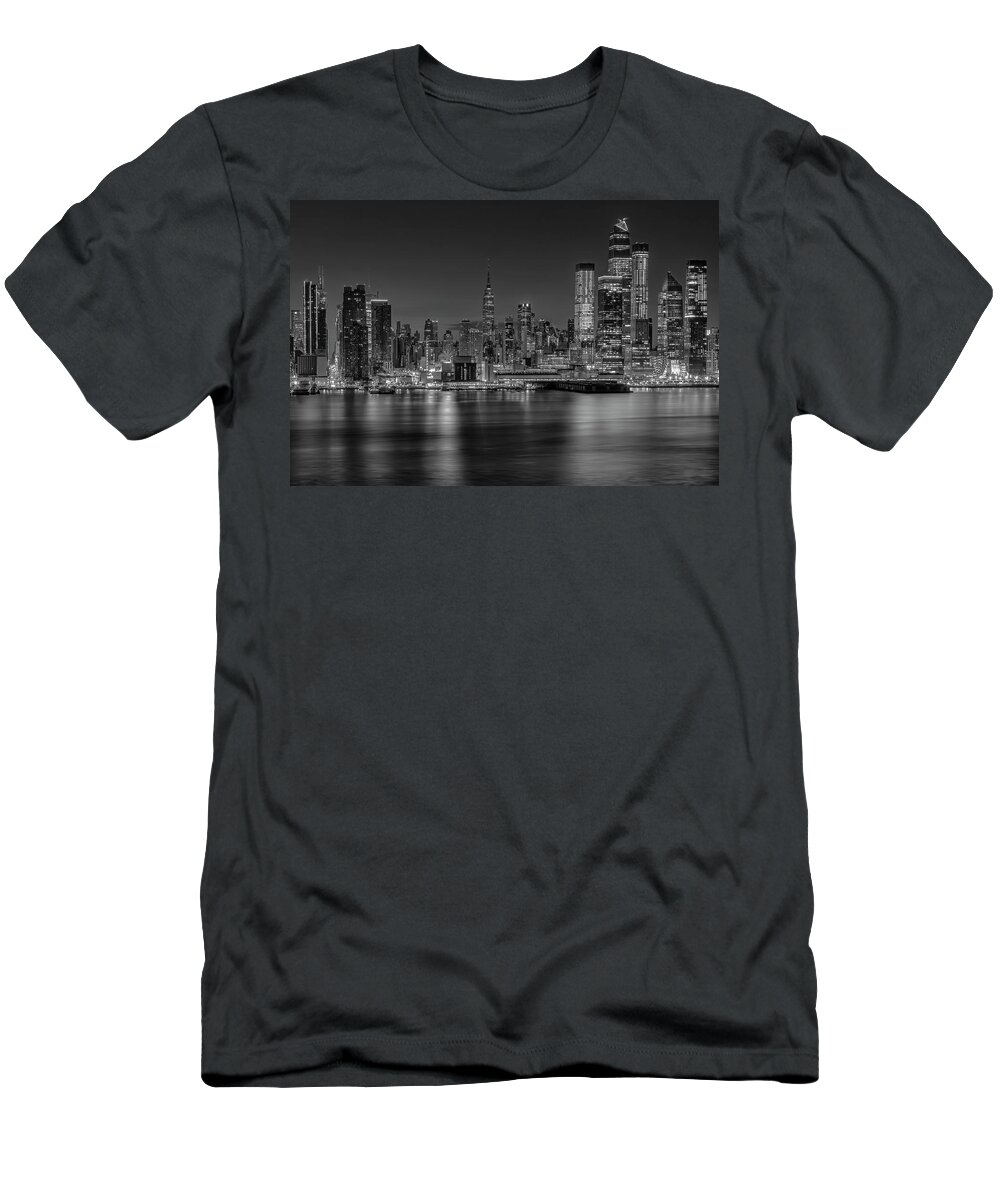 Nyc Skyline T-Shirt featuring the photograph Empire State Hudson Yards BW by Susan Candelario