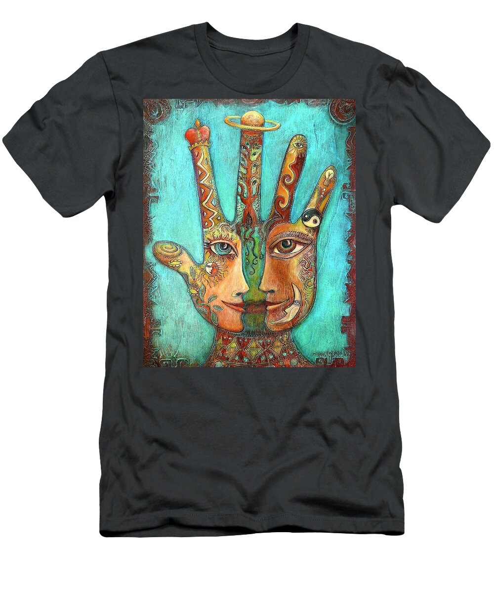 Hand T-Shirt featuring the painting Enchanted Stories by Mary DeLave