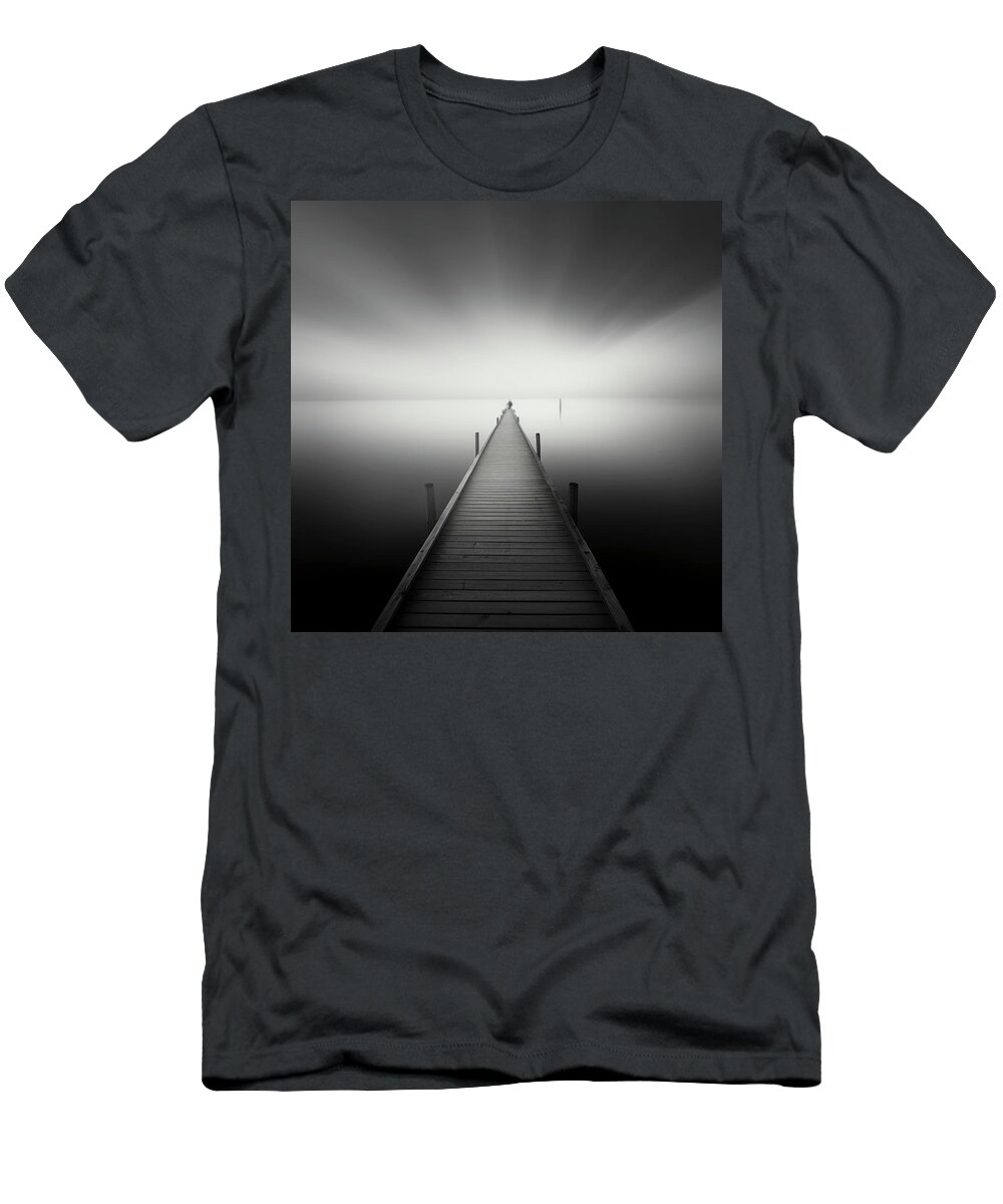 Black And White T-Shirt featuring the digital art End of The Pier She Stands by YoPedro