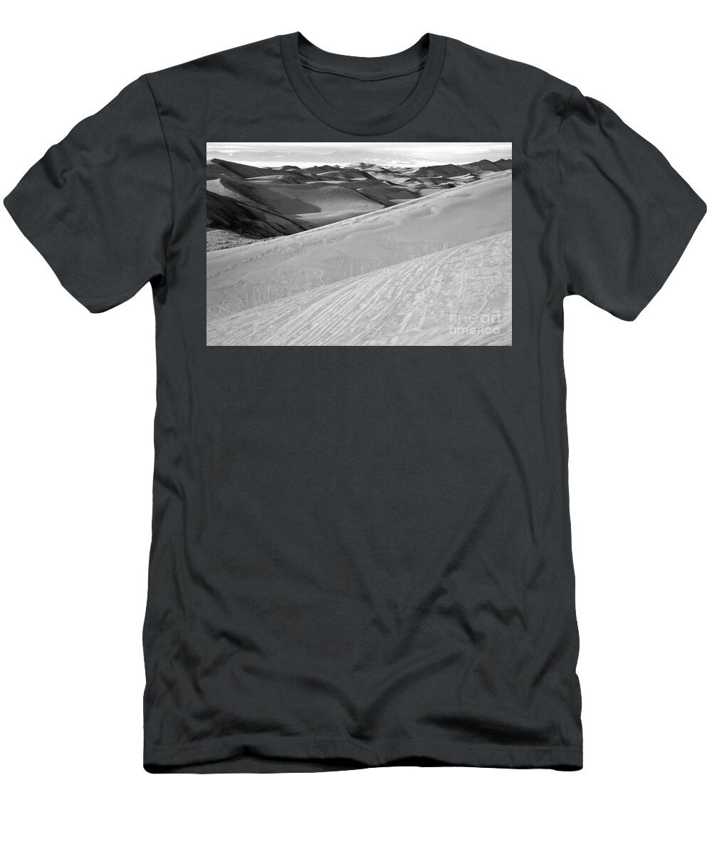 Great T-Shirt featuring the photograph Endless Colorado Sand Dunes Black And White by Adam Jewell